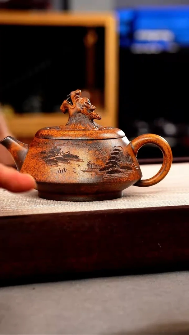 茶壶紫砂龙骨金砂 龙头老大 刻绘