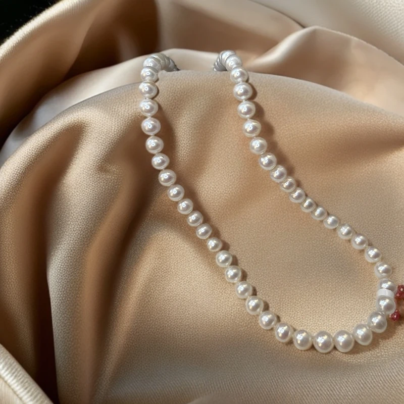 姐妹珍珠8-9mm天然淡水珍珠皮光细腻近圆气质白色百搭轻奢经典