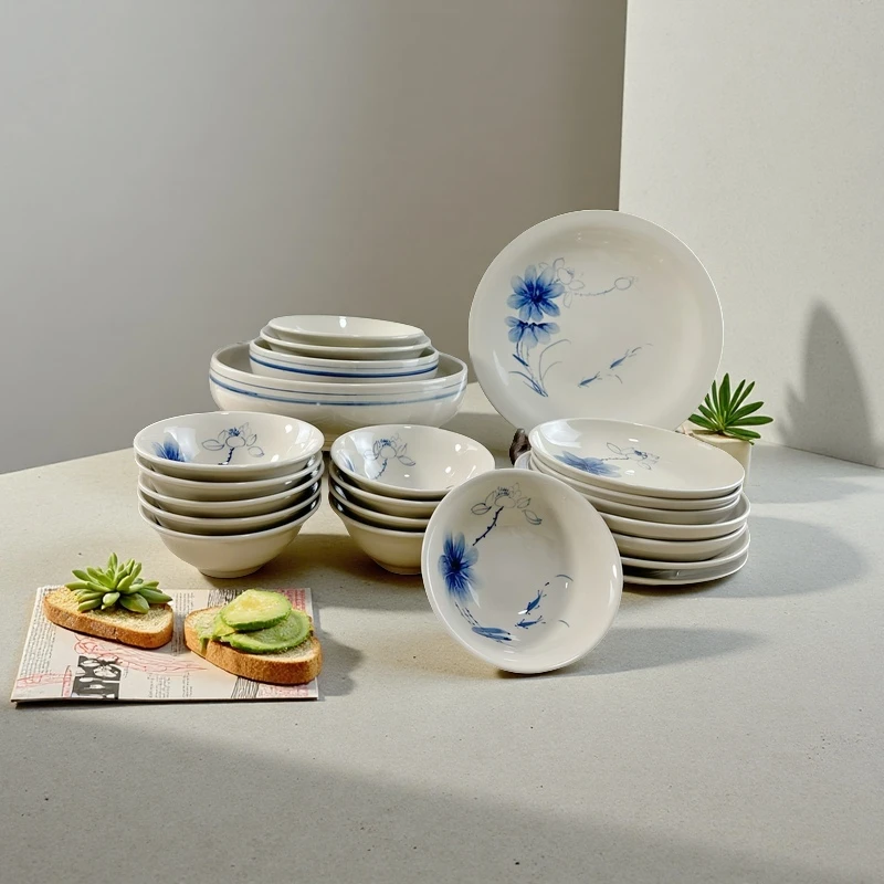 非遗经典传承中式复古釉下彩十人桌22头青花瓷餐具家用