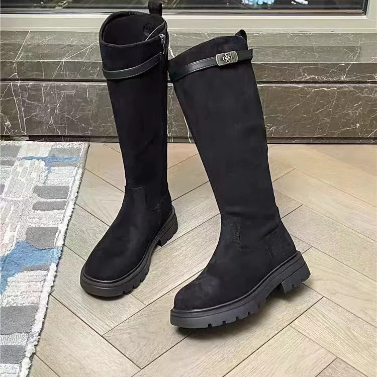 秋冬新款韩版通勤瘦瘦简约厚底裸靴长靴3390(不加绒)