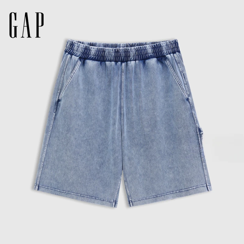 Gap男装2025夏季新款松紧中腰针织牛仔短裤宽松潮酷休闲裤790565