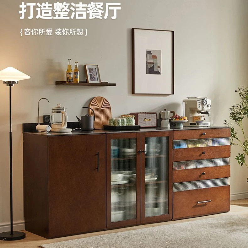 【实木岩板餐边柜】实木岩板餐边柜家用客厅橱柜酒柜简约储物柜