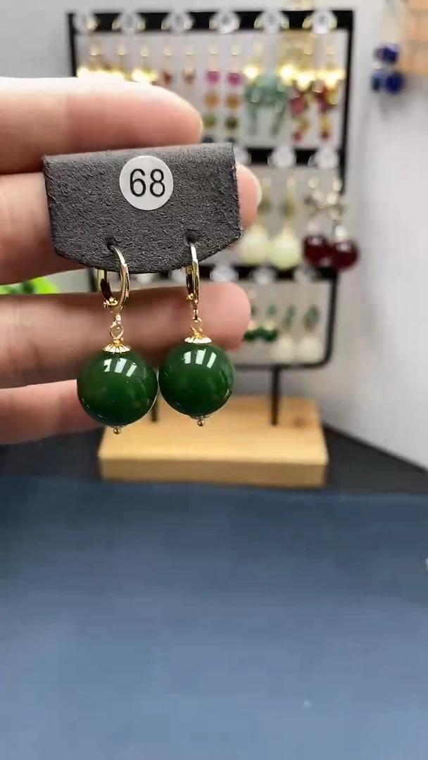 【闪购商品】和田玉耳饰银S925镀金镶嵌尺寸16mm耳扣22