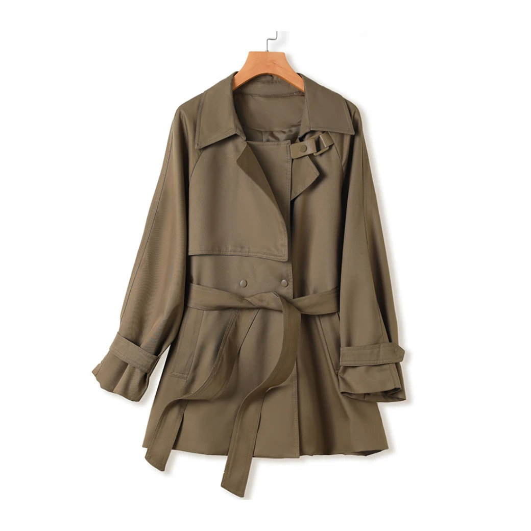 春季新款韩系时尚显瘦翻领复古风Chic气质绑带风衣外套8818#0.1