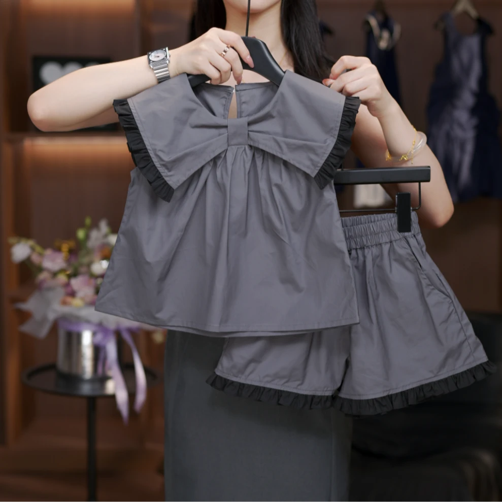 【Bufan】女童设计款套装两件高级纯棉夏季无袖女孩洋气儿童