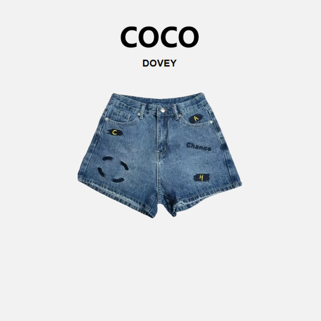 【COCODOVEY】夏季潮流高街百搭时尚高腰直筒牛仔短裤3173