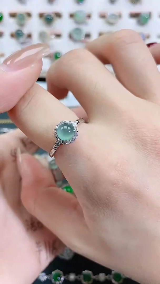 银S925镶嵌戒指翡翠天然翡翠
