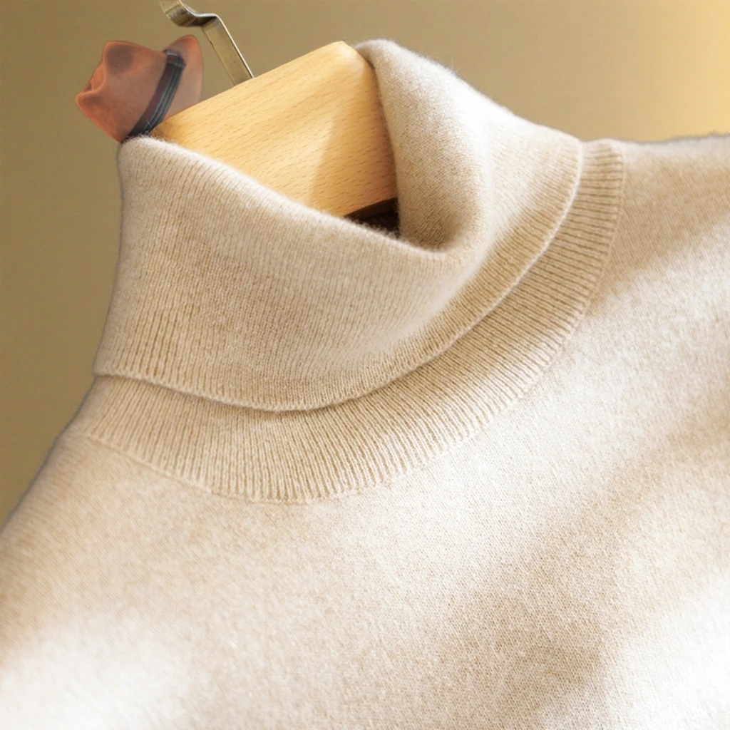 男士山羊绒高翻领纯色百搭高级