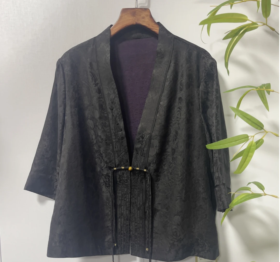 青娘子香云纱提花复古百搭透彩宽松中式汉服开衫51182