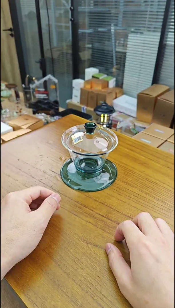 禾器荷叶盖碗墨绿色金标