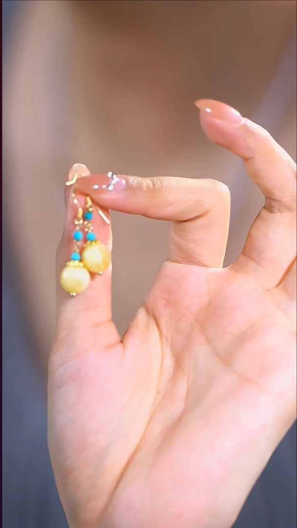 蜜蜡银S925镶嵌耳饰车轮蜜蜡耳饰