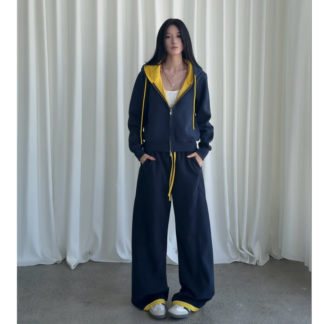 美式休闲秋季运动卫裤男女情侣款弯刀高街裤子百搭显瘦阔腿卫裤