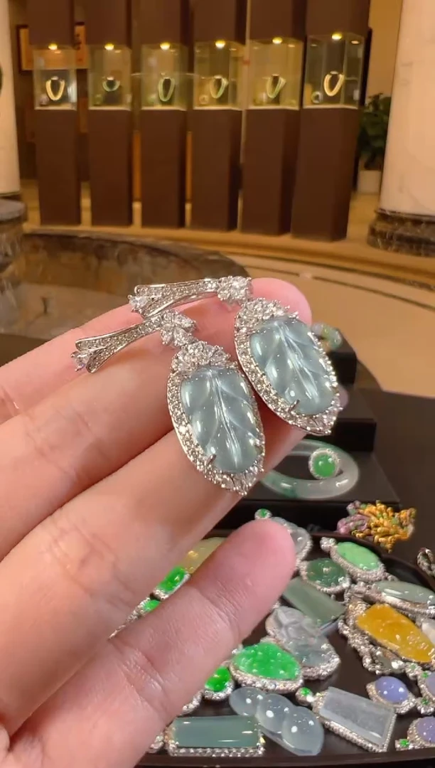 翡翠银S925镶嵌耳饰天然A货翡翠JJ08多样性发一