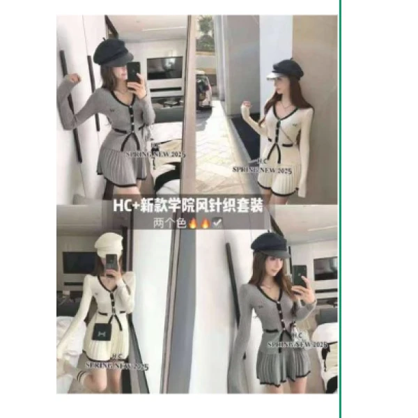 2025春款新款韩版时尚气质显瘦百搭长袖上衣女高腰半身裙两件套