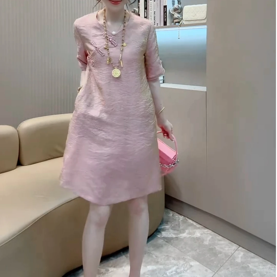 国风时尚轻奢连衣裙夏季气质显瘦重工连衣裙中国风