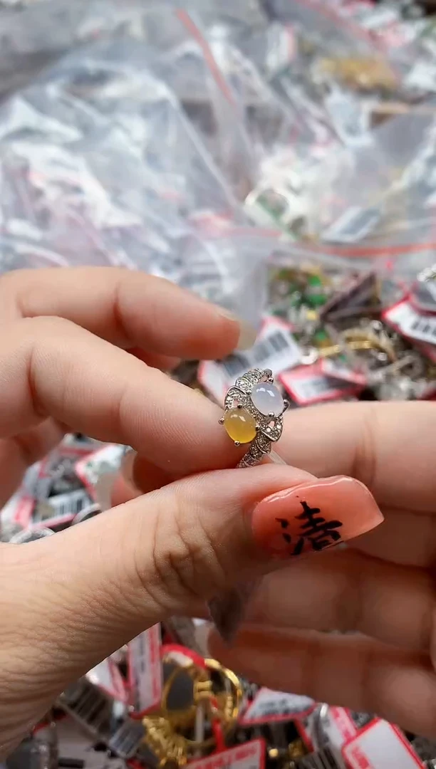 银S925镶嵌戒指翡翠天然A货缅甸翡翠