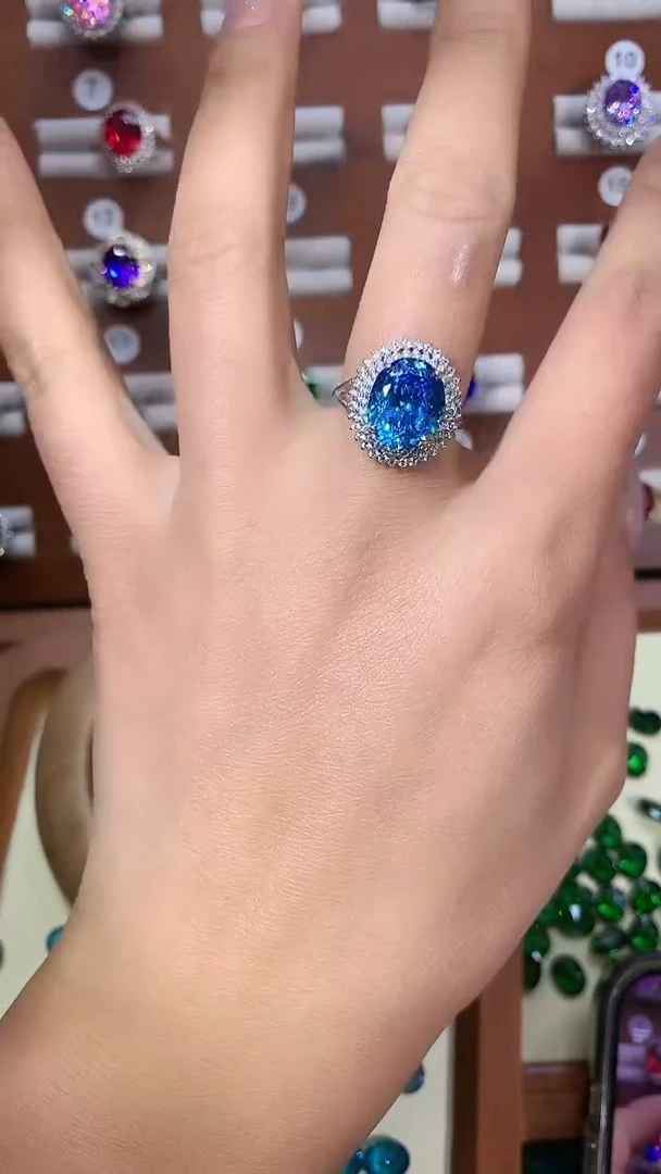 无925银海蓝色鸟巢切戒指