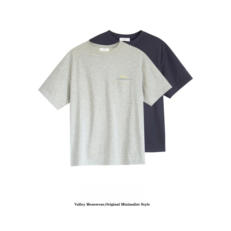 【XINB99715】拼色短袖袖口可翻折夏季宽松双色圆领刺绣T恤上衣百搭