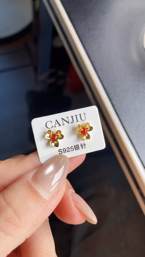 银S925镶嵌翡翠耳饰12