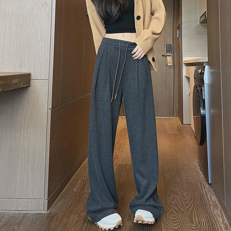 白色阔腿裤女装秋冬季垂感休闲拖地直筒裤