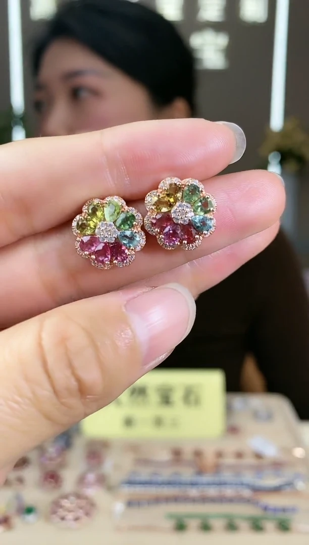 【闪购商品】碧玺耳饰银S925镶嵌耳饰