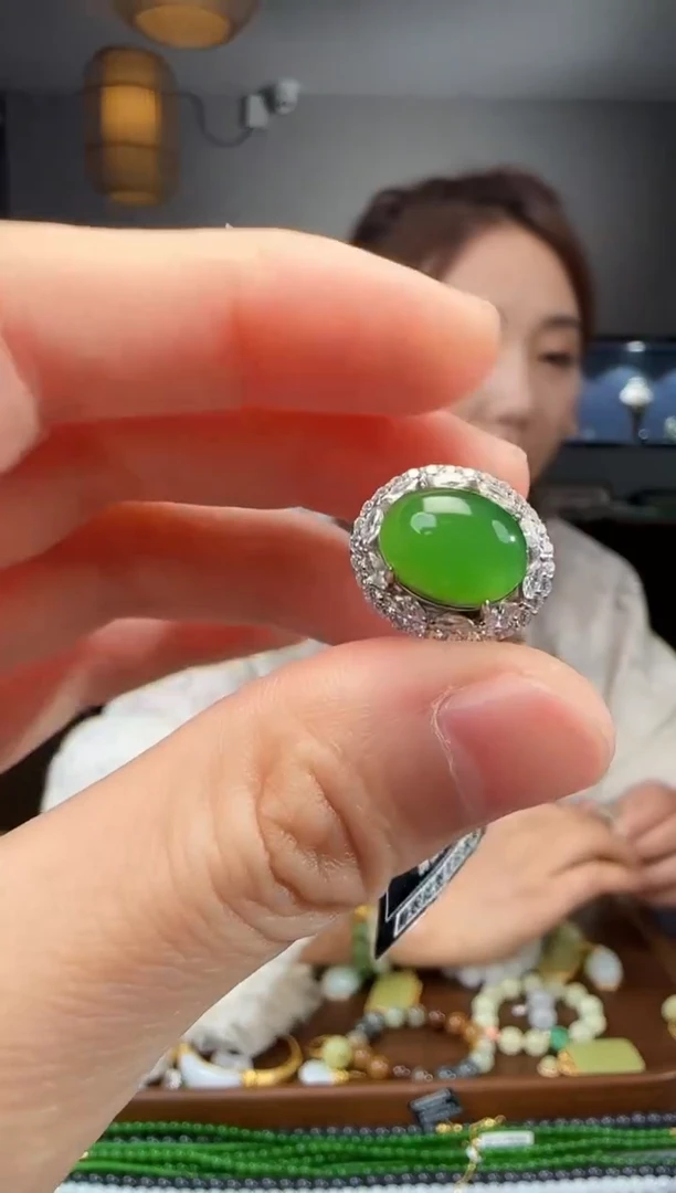 和田玉戒指银S925镶嵌1