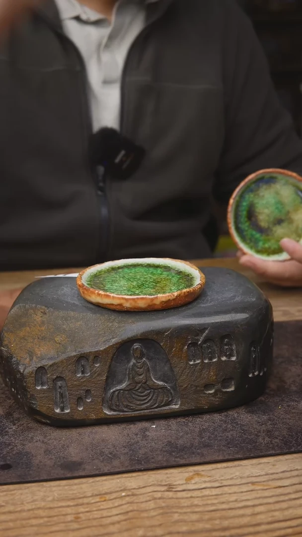 甘石陶艺福利福利绿色杯垫手同