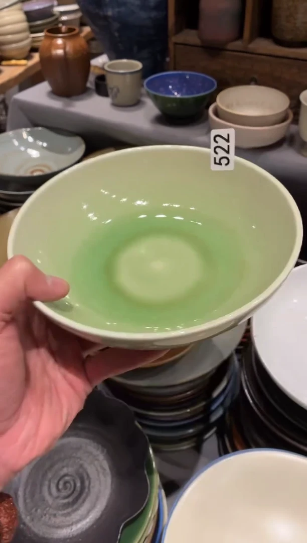 瓷片觉*行522玻化绿心平足盘1个