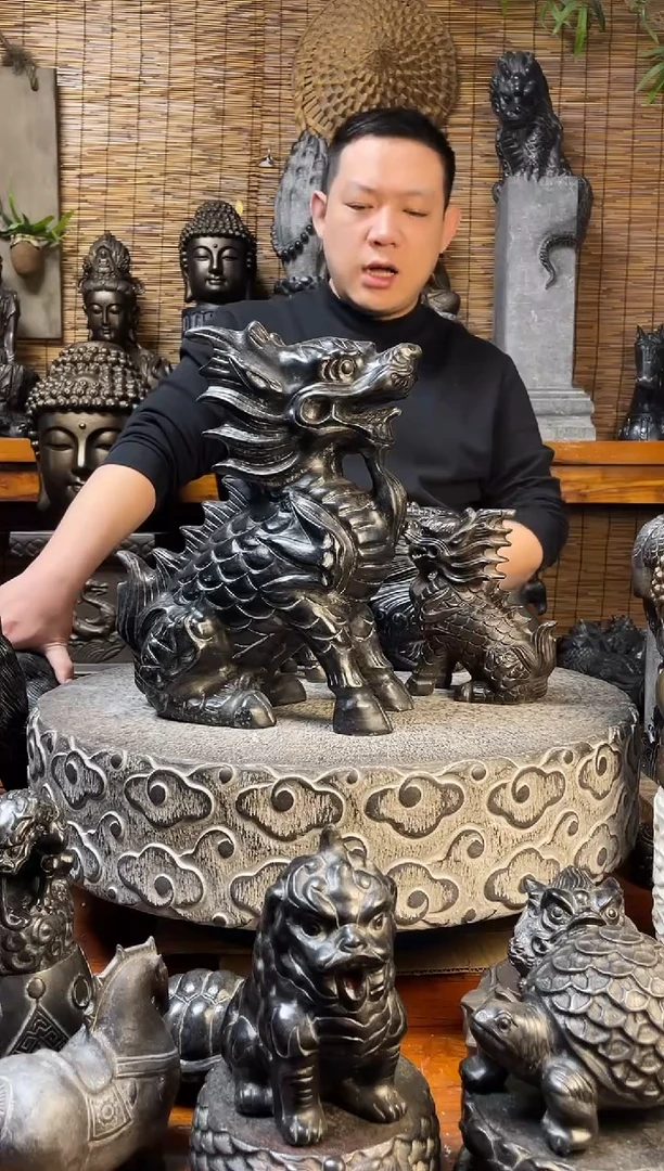 石材35火麒麟单个天然青石雕刻