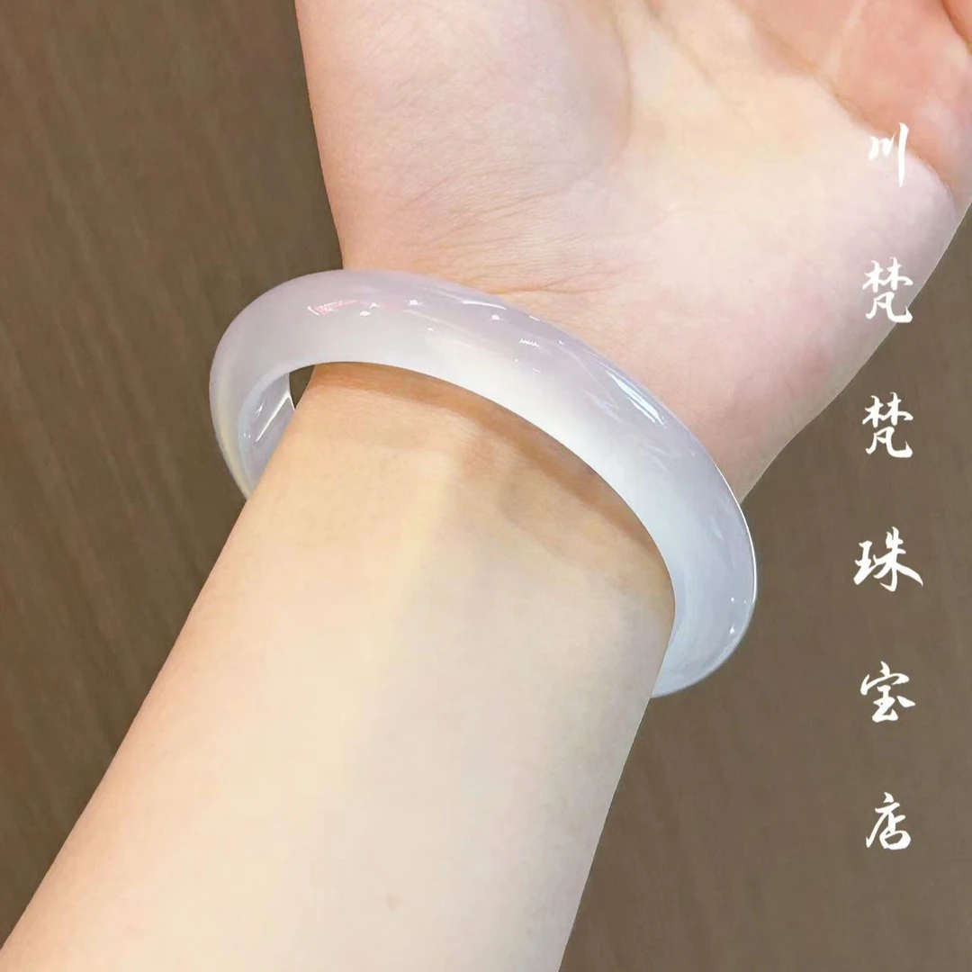 纯天然白月光玛瑙手镯女荔枝冻玉冰种马料玉镯子高冰透情人节送礼