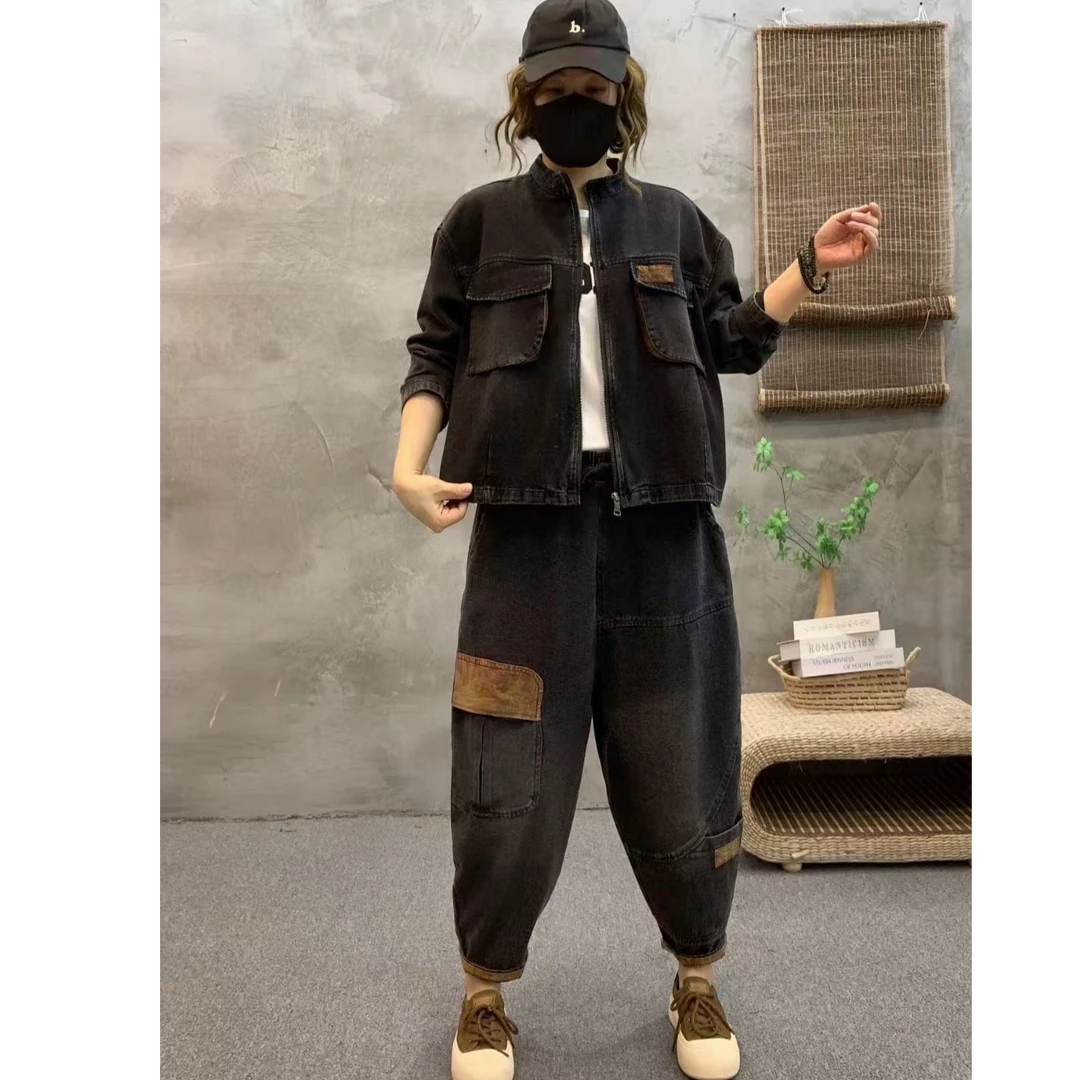 2024冬季新款国风牛仔棉两件套装