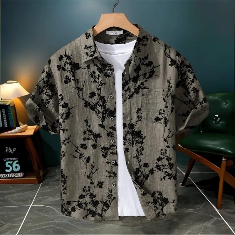 夏季男装设计感潮流提花男士短袖衬衫个性时尚宽松男上衣衬衣薄款
