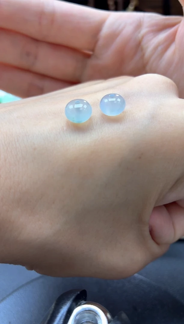 未镶嵌定制翡翠冰粉鼓珠一对