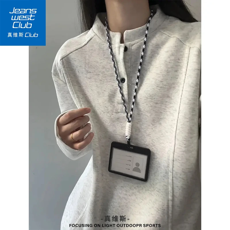 真维斯club亨利领长袖POLO衫春秋季解构拼接设计感正肩打底衫卫衣