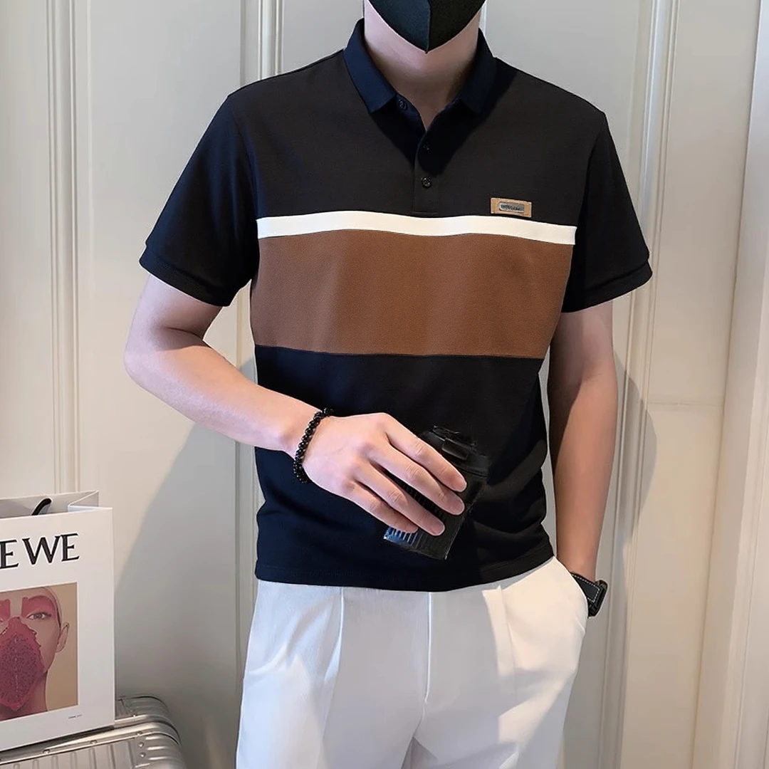 潮牌polo衫男短袖T恤男士高级感拼色夏季新款潮流百搭翻领青年