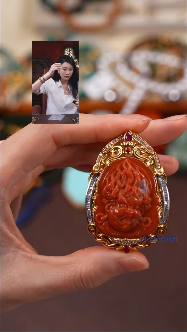 南红玛瑙18K金镶嵌吊坠(不含链)I****浴柒禧文玩回血好物