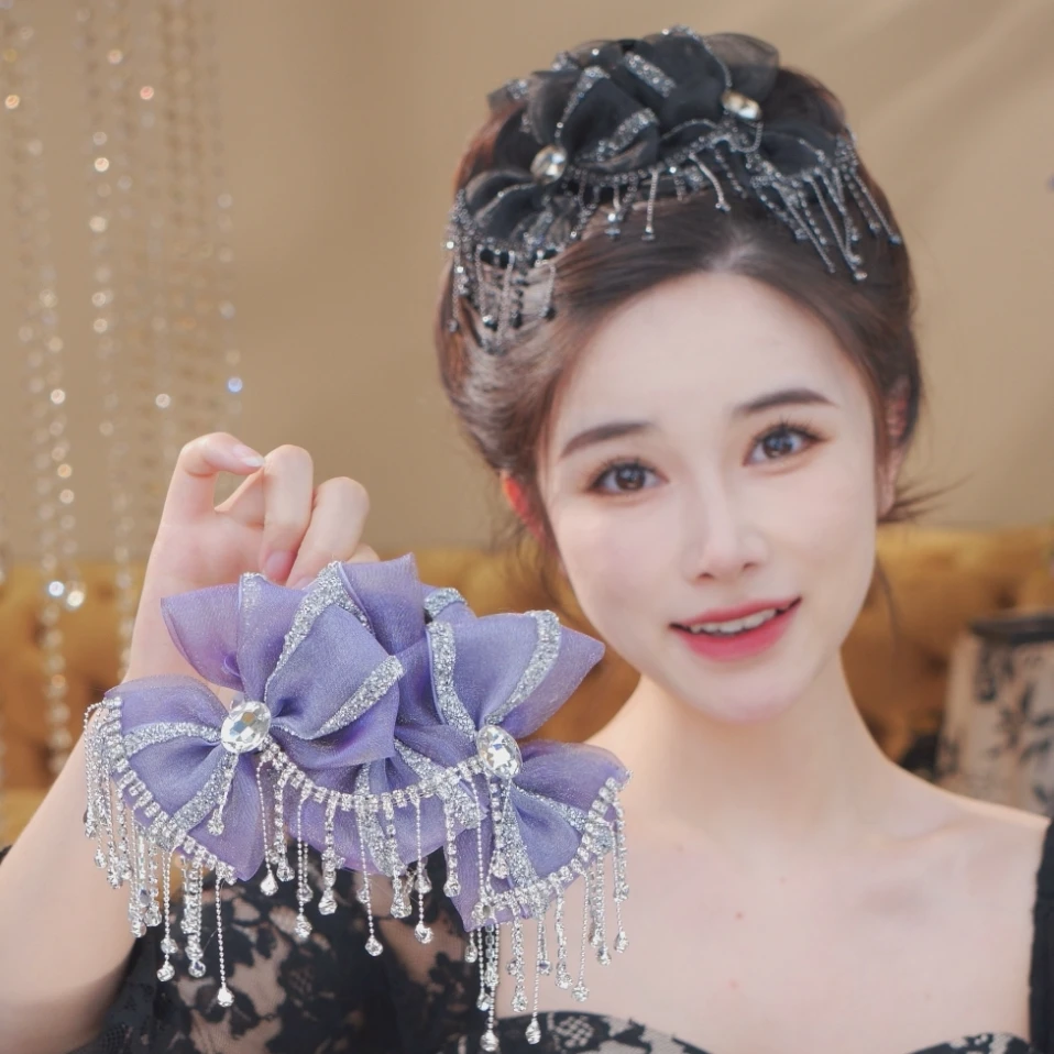 原创设计清新简约风蝴蝶珠珠流苏款13公分鲨鱼夹抓夹2417