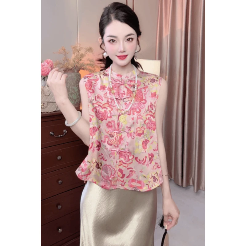 【如鱼得水】马甲百搭夏季提花圆领常规款马夹无袖印花气质时尚上衣