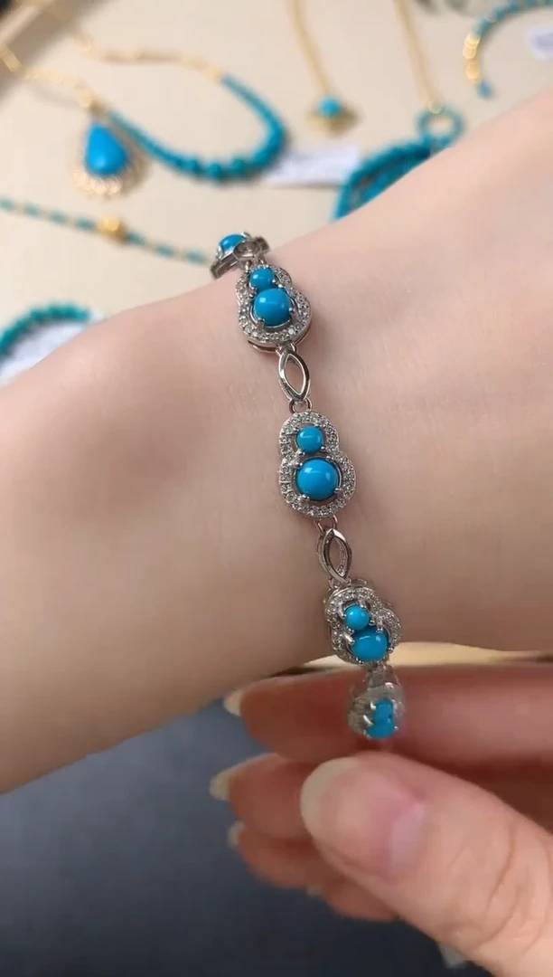 银S925镶嵌绿松石手链D507|399