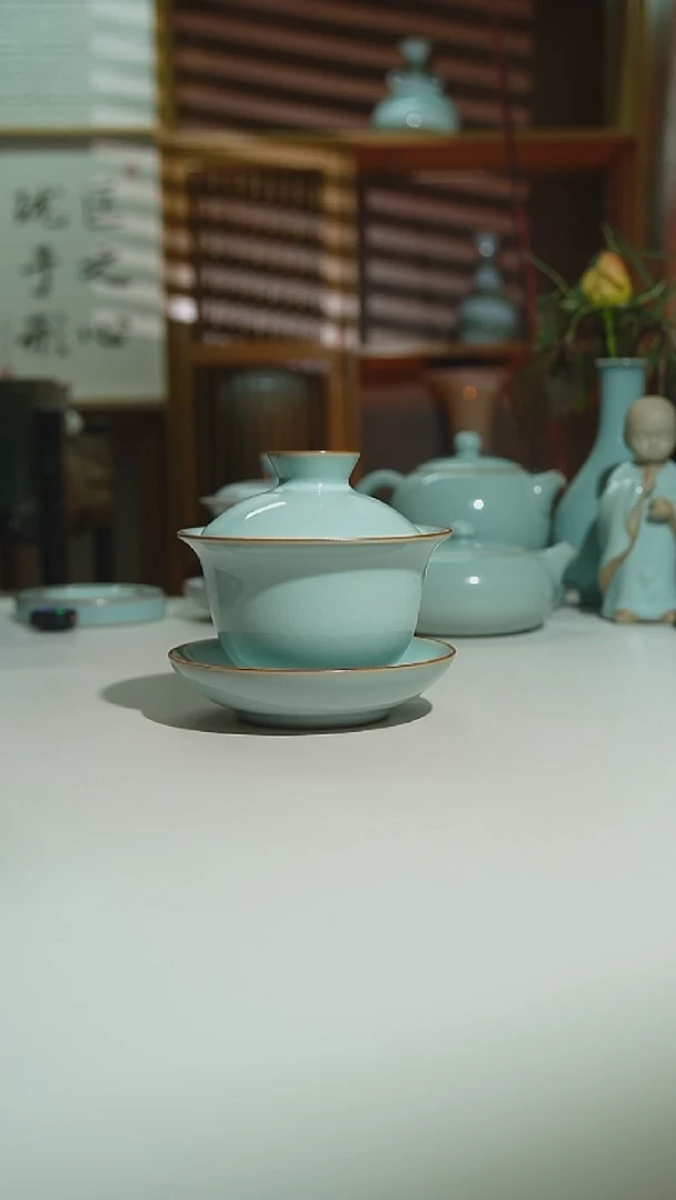 珑匠天青玉兰盖碗二级