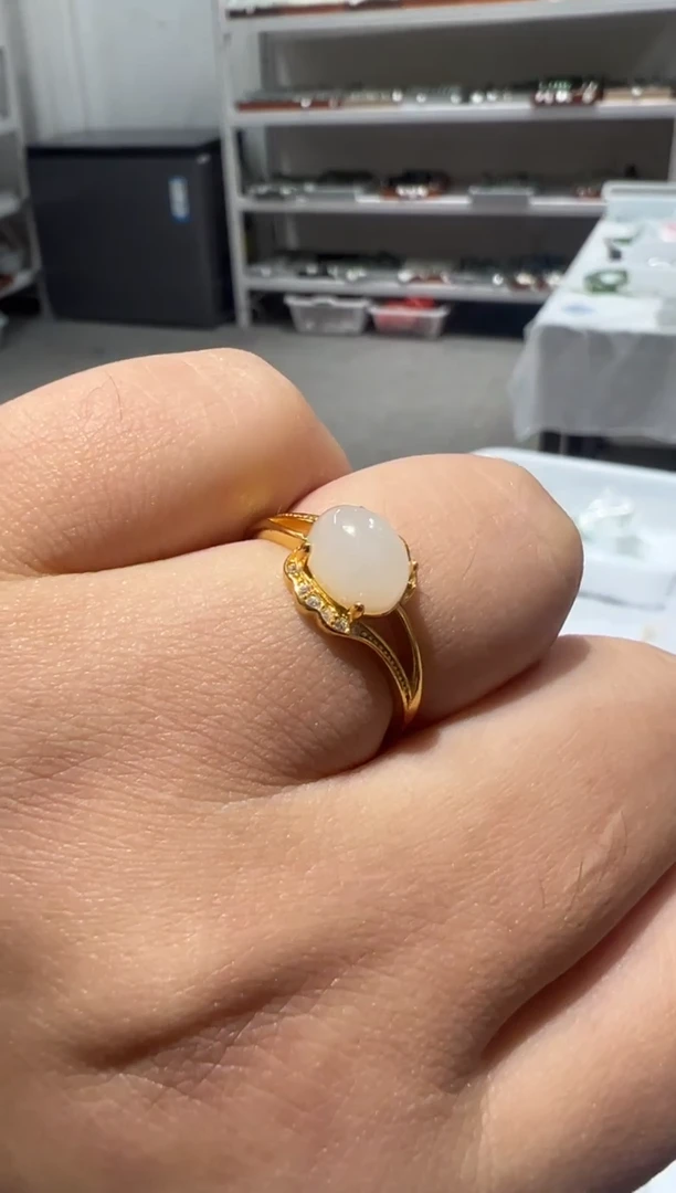 和田玉戒指银S925镶嵌2白玉戒指