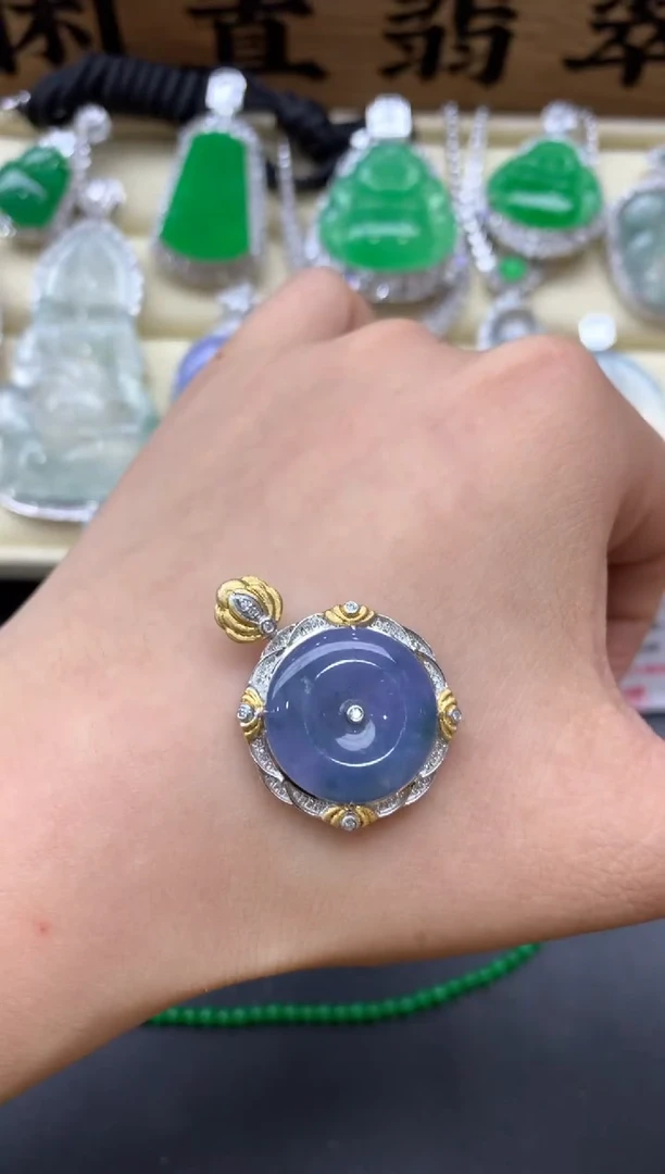 翡翠18K金镶嵌颈饰395-中国好珍宝