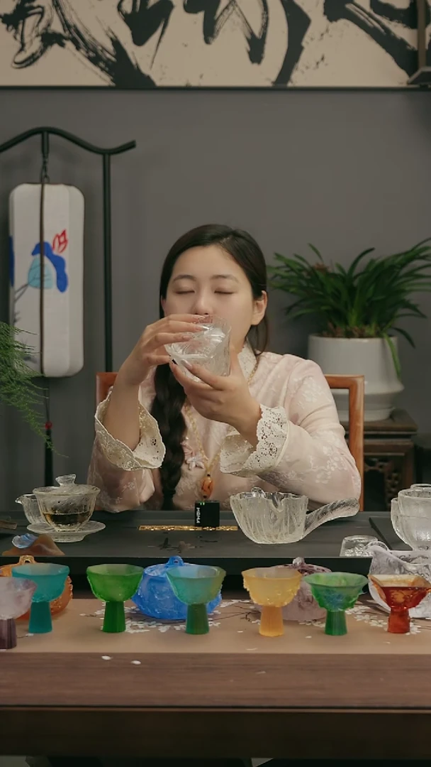 【闪购商品】茶盏原矿水晶荷叶公道盖碗两用