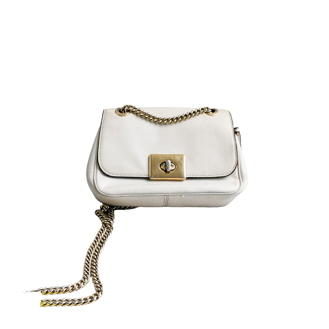 95新 COACH/蔻驰 coach 白色皮质单肩包 030307