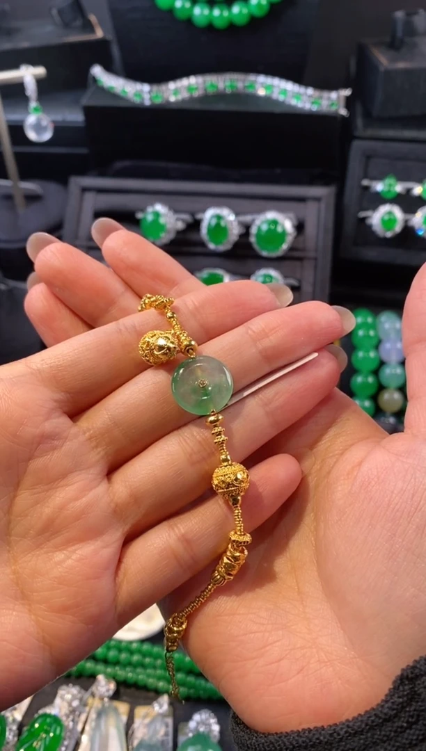 足金镶嵌手链翡翠平安扣手链5015512