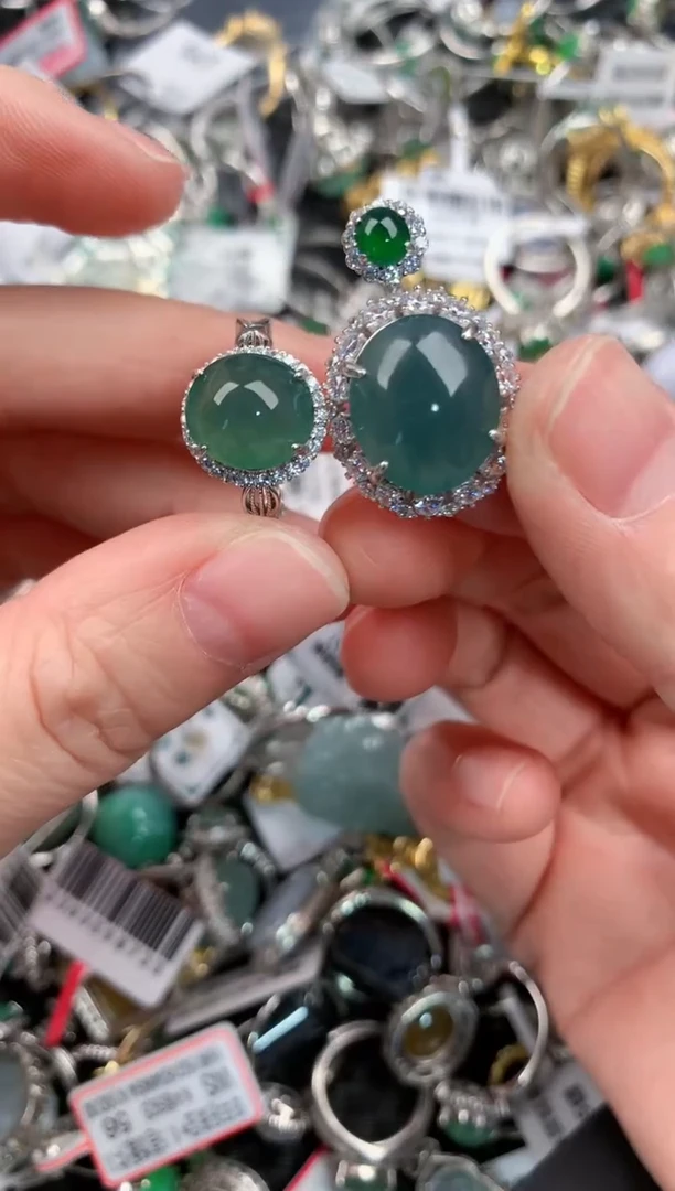 银S925镶嵌戒指翡翠222---7