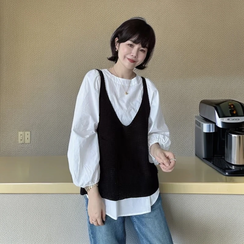 韩版宽松泡泡袖衬衫小众气质2025秋季百搭休闲长袖上衣洋气衣服女