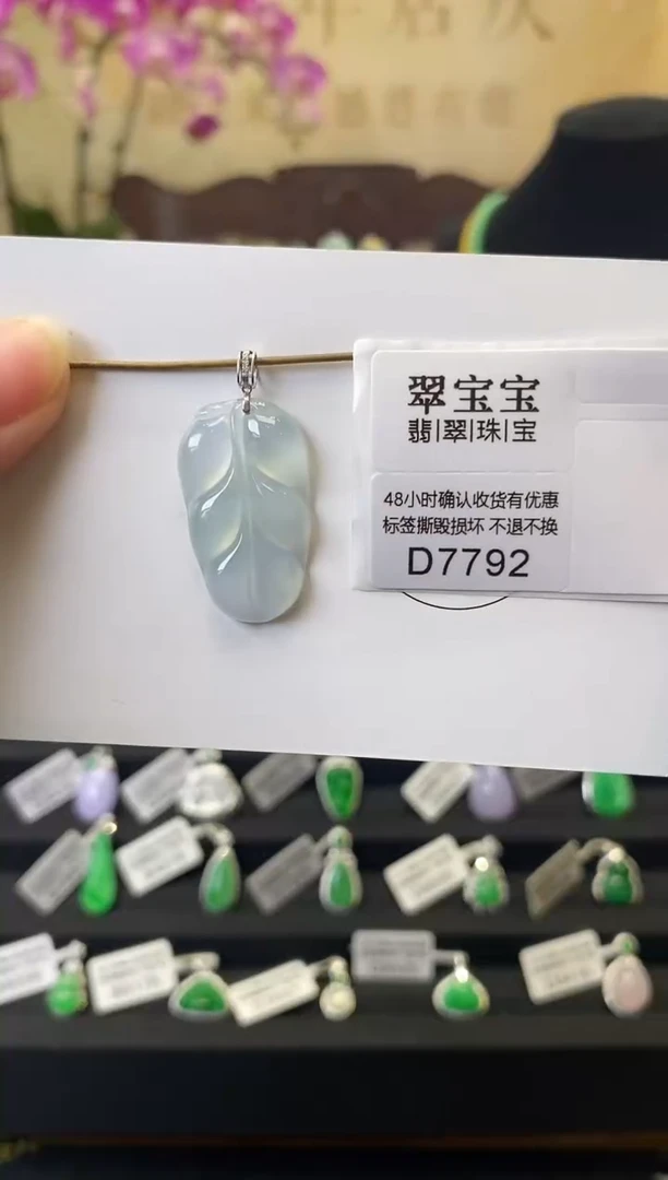 颈饰18K金镶嵌翡翠D7792 树叶 不退换 含运营费
