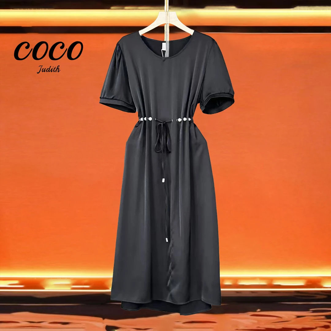 【RG054】2025年气质休闲新款收腰百搭黑色新款减龄显瘦连衣裙