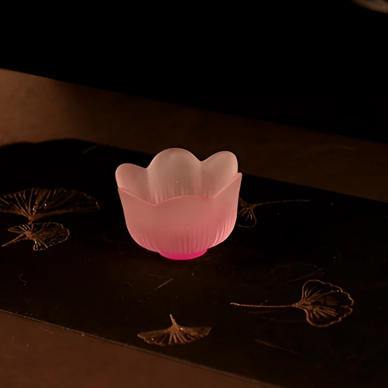 仿琉璃玻璃家用高颜值茶杯茶道茶具配件陶瓷茶具紫色六瓣花朵杯